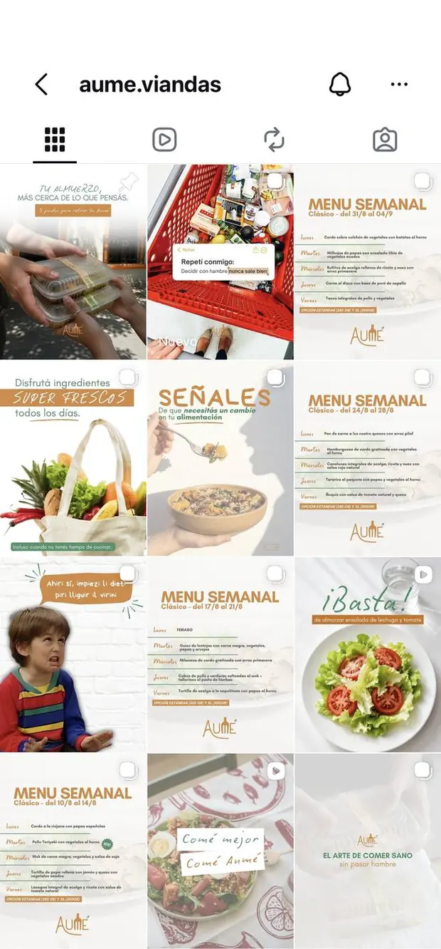 Feed de Instagram de Aumé, gestionado por Cartasso