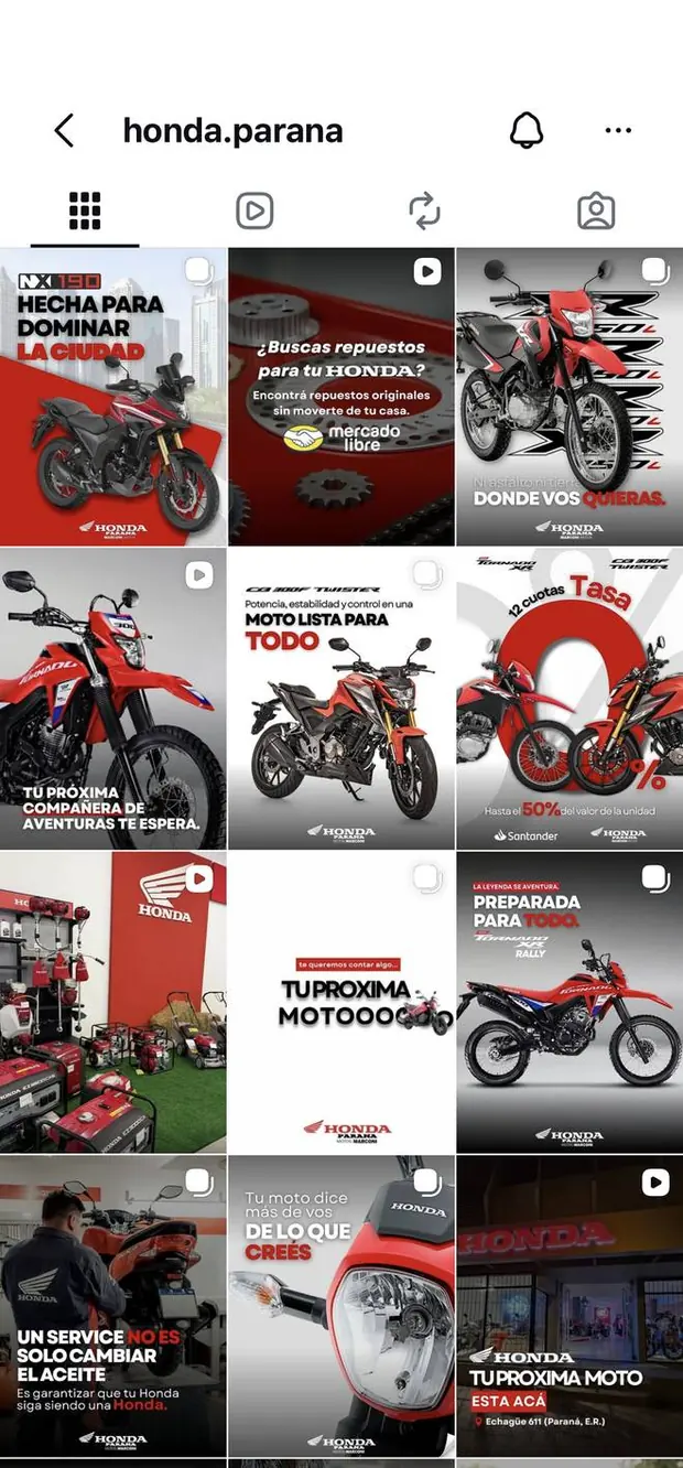 Feed de Instagram de Honda Paraná, gestionado por Cartasso